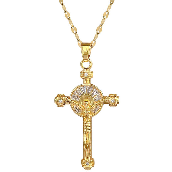 Wholesale Unisex Geometric Stainless Steel And Copper Diamond Necklace With Cross Pendant