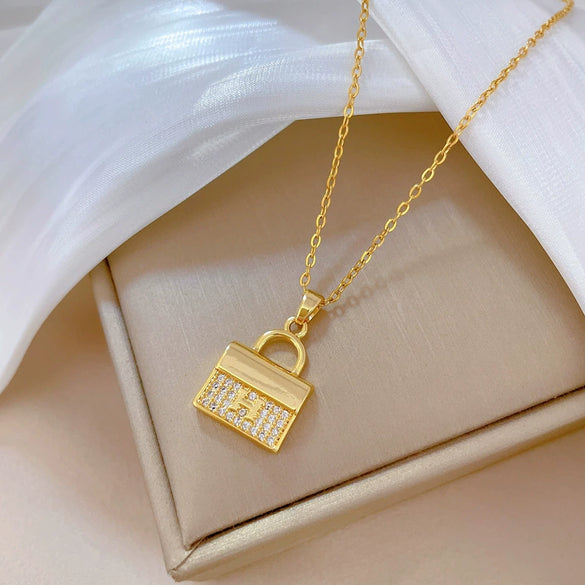 Wholesale Unisex Geometric Stainless Steel And Copper Diamond Necklace With Picture Paragraph Chain