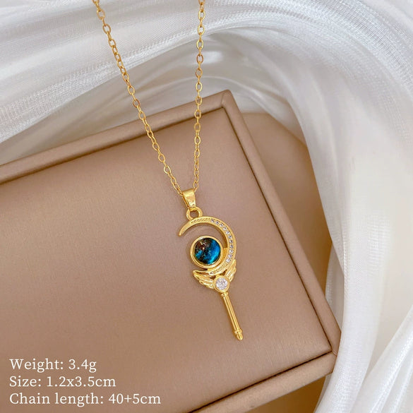 Wholesale Unisex Geometric Stainless Steel And Copper Diamond Necklace With Starry Sky Light Design