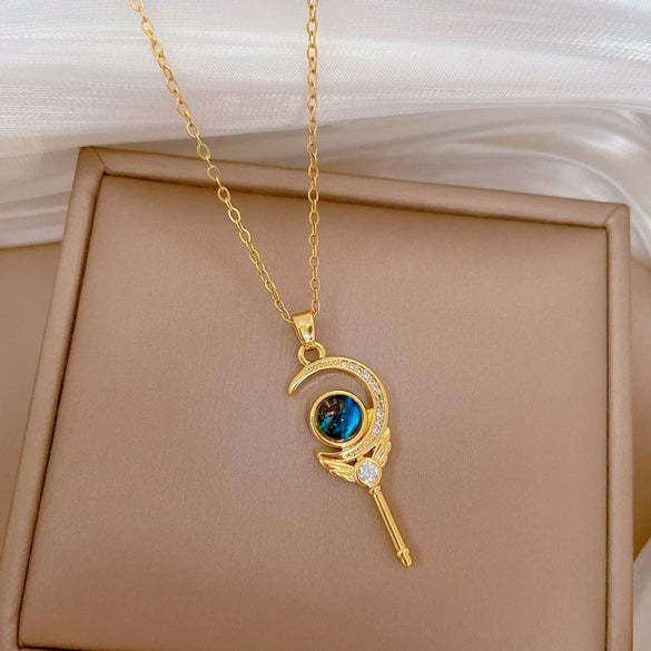 Wholesale Unisex Geometric Stainless Steel And Copper Diamond Necklace With Starry Sky Light Design