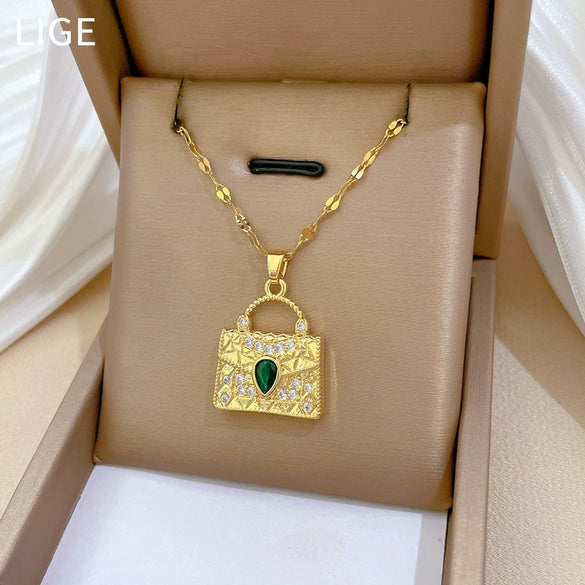 Wholesale Unisex Geometric Stainless Steel And Copper Full Diamond Necklace