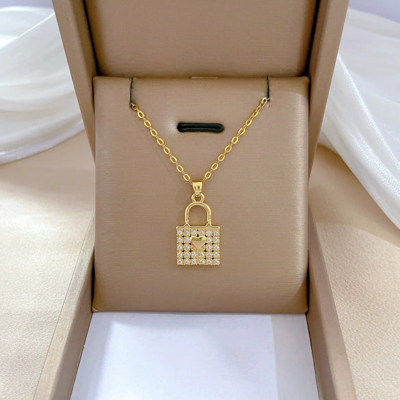 Wholesale Unisex Geometric Stainless Steel And Copper Love Lock Necklace