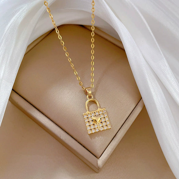 Wholesale Unisex Geometric Stainless Steel And Copper Love Lock Necklace