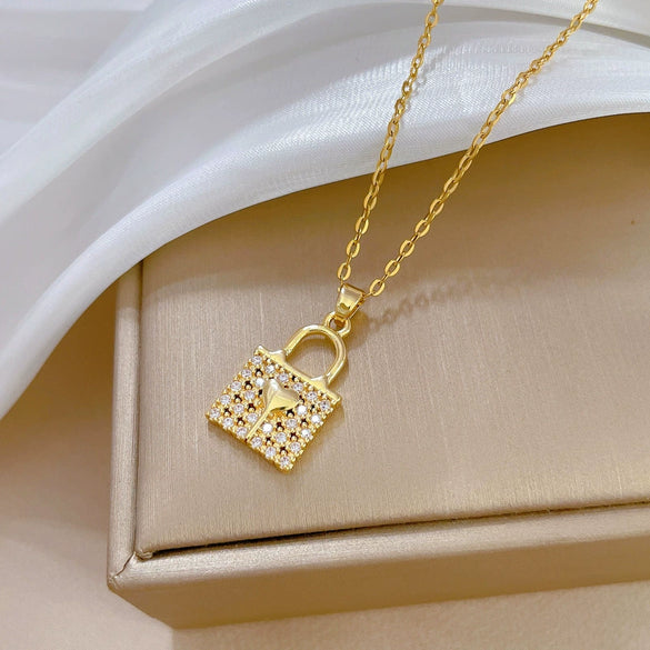 Wholesale Unisex Geometric Stainless Steel And Copper Love Lock Necklace