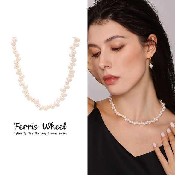 Wholesale Unisex Geometric Stainless Steel And Freshwater Pearl Ferris Wheel Necklace With Electroplating Design