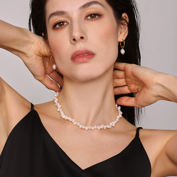 Wholesale Unisex Geometric Stainless Steel And Freshwater Pearl Ferris Wheel Necklace With Electroplating Design