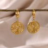 Wholesale Unisex Geometric Stainless Steel And Gold Electroplated Embossed Cross Disc Pendant Earrings
