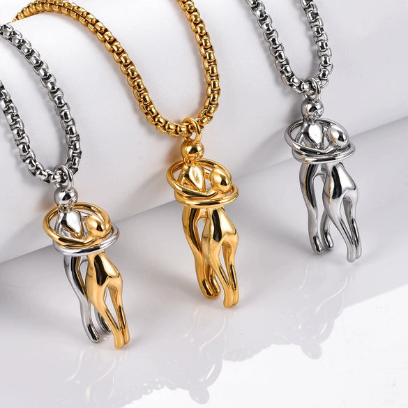 Wholesale Unisex Geometric Stainless Steel And Titanium Steel Pendant Necklace With Pearl Chain Polish Design