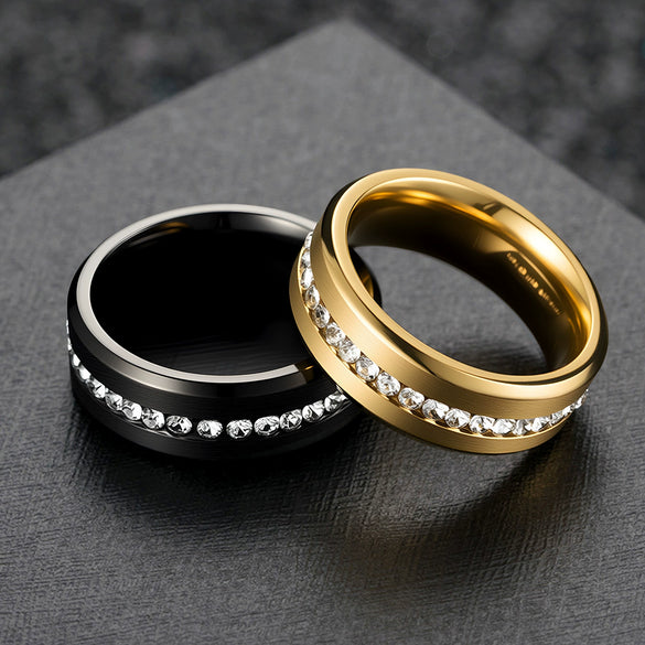 Wholesale Unisex Geometric Stainless Steel Electroplated Diamond Zircon Ring