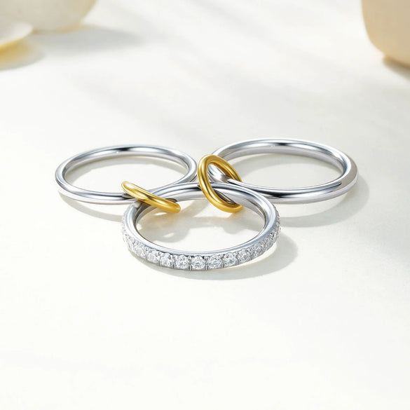 Wholesale Unisex Geometric Stainless Steel Electroplated Ring With Zircon Inlay