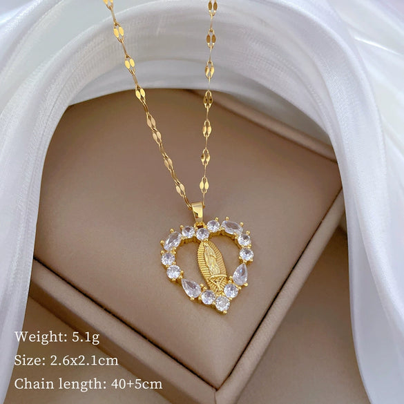 Wholesale Unisex Geometric Stainless Steel Full Diamond Necklace With Copper Pendant