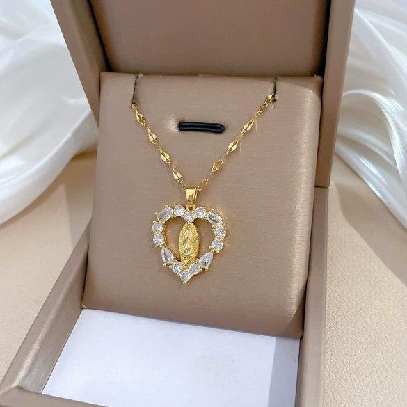 Wholesale Unisex Geometric Stainless Steel Full Diamond Necklace With Copper Pendant