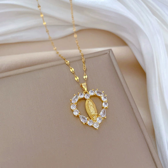 Wholesale Unisex Geometric Stainless Steel Full Diamond Necklace With Copper Pendant