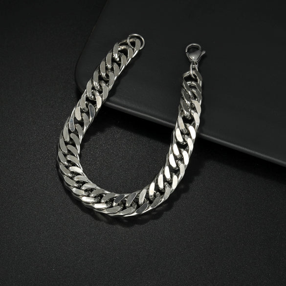 Wholesale Unisex Geometric Stainless Steel Hiphop Punk Trendy Cuban Chain Bracelet With Sixsided Grinding And Electroplating