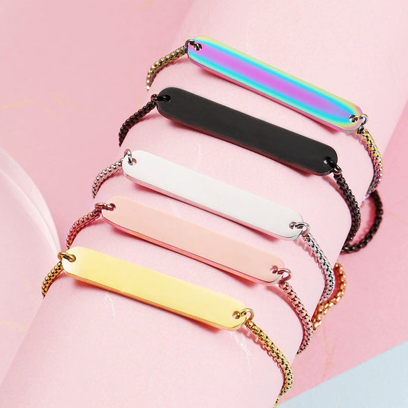 Wholesale Unisex Geometric Stainless Steel Oval Bar Bracelet Mirror Polished Electroplated