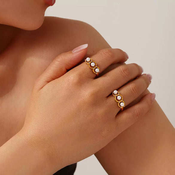 Wholesale Unisex Geometric Stainless Steel Pearl Zircon Electroplated Ferris Wheel Empty Pad Set Ring