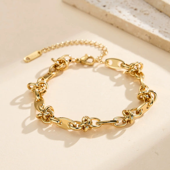 Wholesale Unisex Geometric Stainless Steel Real Gold Plated Chain Bracelet Minimalist Light Luxury Design