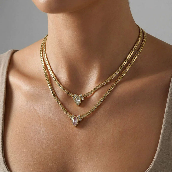 Wholesale Unisex Geometric Stainless Steel Titanium Steel Diamondencrusted Eye Necklace With Electroplating
