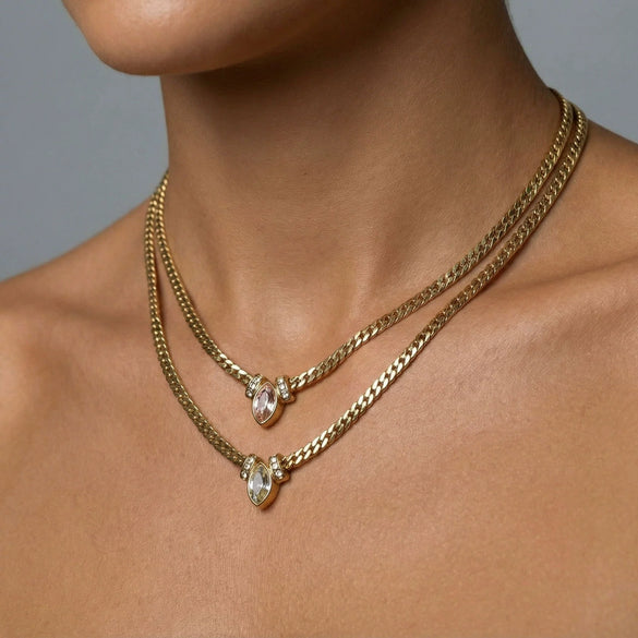 Wholesale Unisex Geometric Stainless Steel Titanium Steel Diamondencrusted Eye Necklace With Electroplating