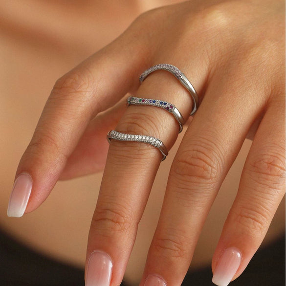 Wholesale Unisex Geometric Stainless Steel Zircon Electroplated Ferris Wheel Wave Ring Jewelry