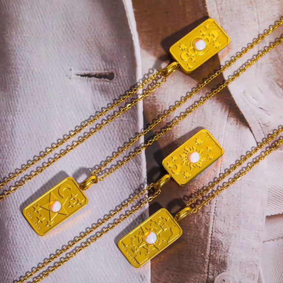 Wholesale Unisex Geometric Star Sun Moon Titanium Steel Necklace With Gold Inlaid Stereo Embossed Opal Pendant And Snake Bone Chain