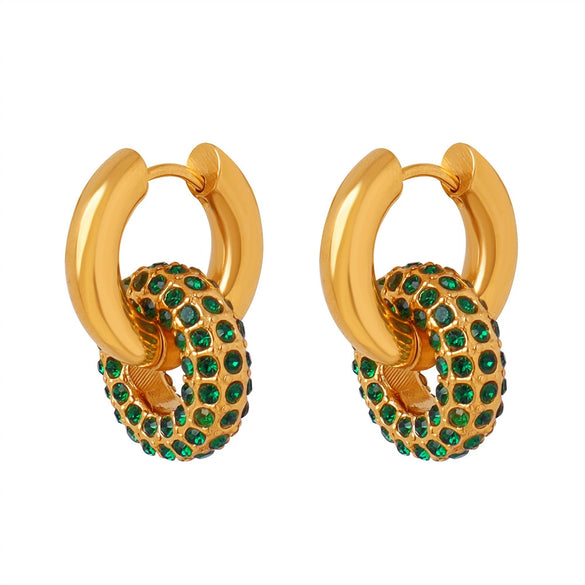 Wholesale Unisex Geometric Style Detachable Pendant Jewelry Color Diamond Design Titanium Steel Rings And Earrings With Electroplating