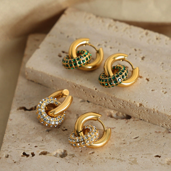 Wholesale Unisex Geometric Style Detachable Pendant Jewelry Color Diamond Design Titanium Steel Rings And Earrings With Electroplating