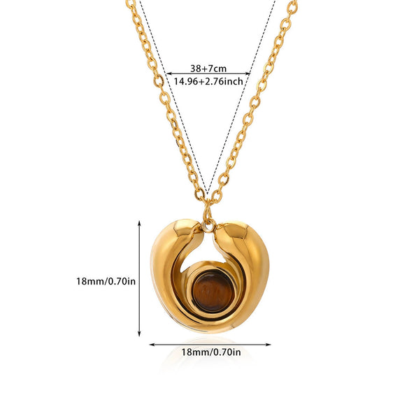 Wholesale Unisex Geometric Tiger Eye Stone Pendant Necklace With Cross Chain 18K Gold Electroplated Stainless Steel Jewelry