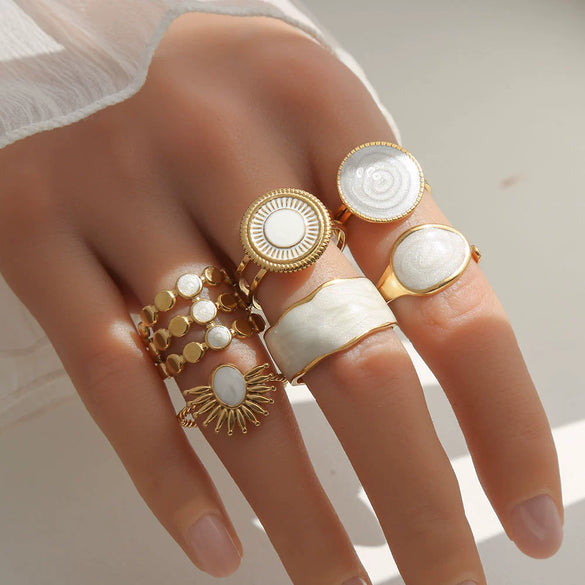 Wholesale Unisex Geometric Titanium Steel And Stainless Steel Enamel Electroplated Retro Opening Ring