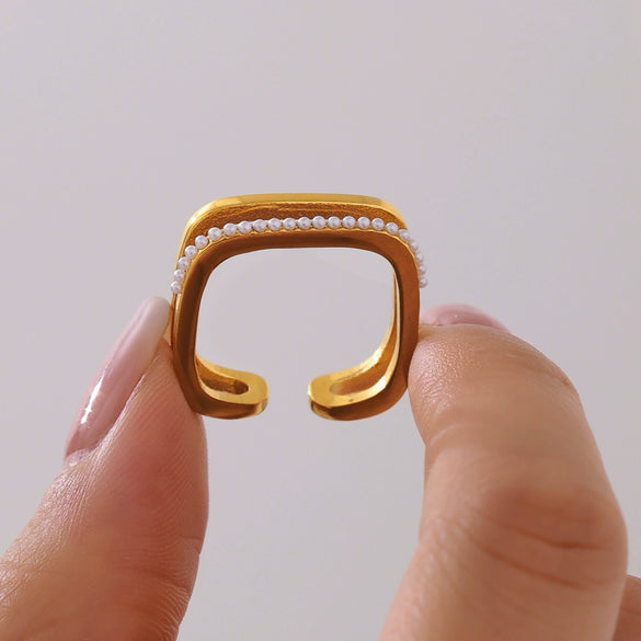 Wholesale Unisex Geometric Titanium Steel And Zircon Goldplated Doublelayer Opening Ring Hand Jewelry