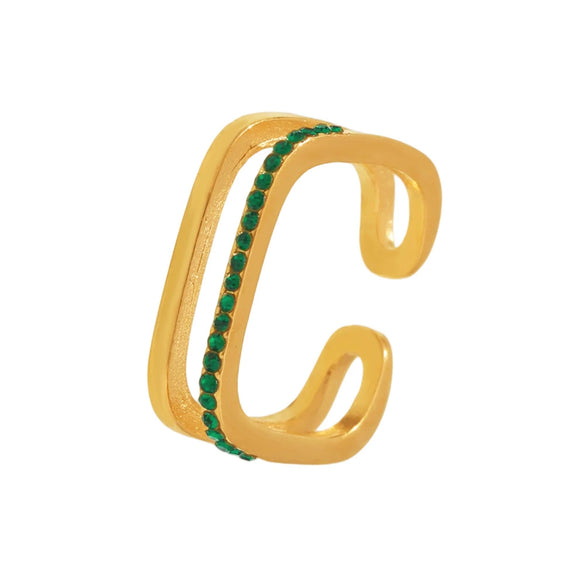 Wholesale Unisex Geometric Titanium Steel And Zircon Goldplated Doublelayer Opening Ring Hand Jewelry