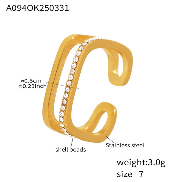 Wholesale Unisex Geometric Titanium Steel And Zircon Goldplated Doublelayer Opening Ring Hand Jewelry