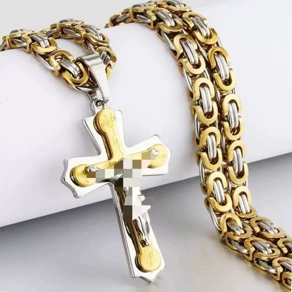 Wholesale Unisex Geometric Titanium Steel Cross Pendant Necklace With Polish Finish And Box Chain