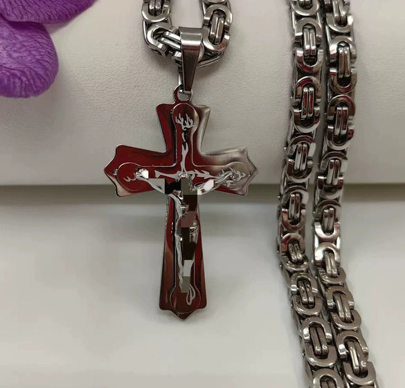 Wholesale Unisex Geometric Titanium Steel Cross Pendant Necklace With Polish Finish And Box Chain