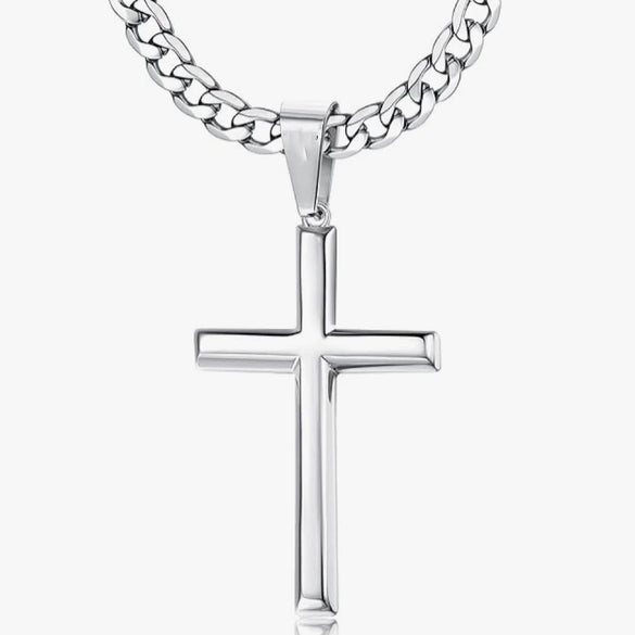 Wholesale Unisex Geometric Titanium Steel Cross Pendant Necklace With Polish Finish And Cuban Chain