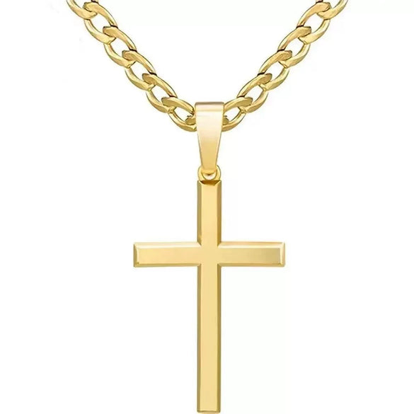 Wholesale Unisex Geometric Titanium Steel Cross Pendant Necklace With Polish Finish And Cuban Chain