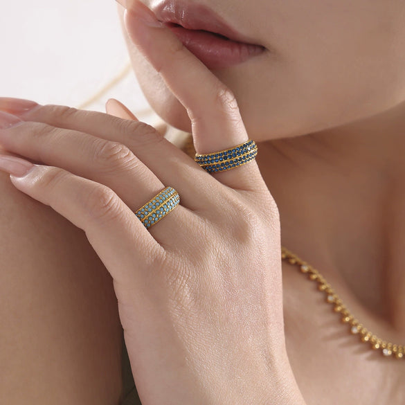 Wholesale Unisex Geometric Titanium Steel Electroplated Ferris Wheel Full Diamond Inlaid 5A Zircon Ring