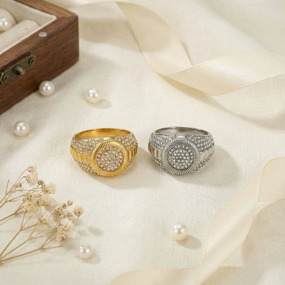 Wholesale Unisex Geometric Titanium Steel Electroplated 18K Gold Inlaid With Zircon Ring Accessories