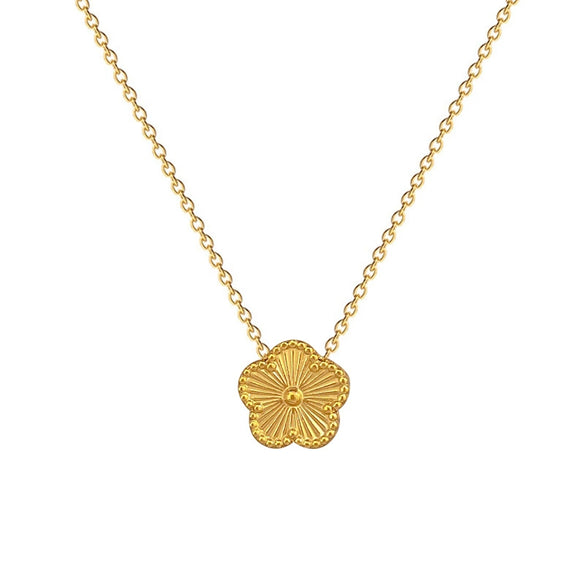 Wholesale Unisex Geometric Titanium Steel Electroplated Laser Five Leaf Flower Necklace