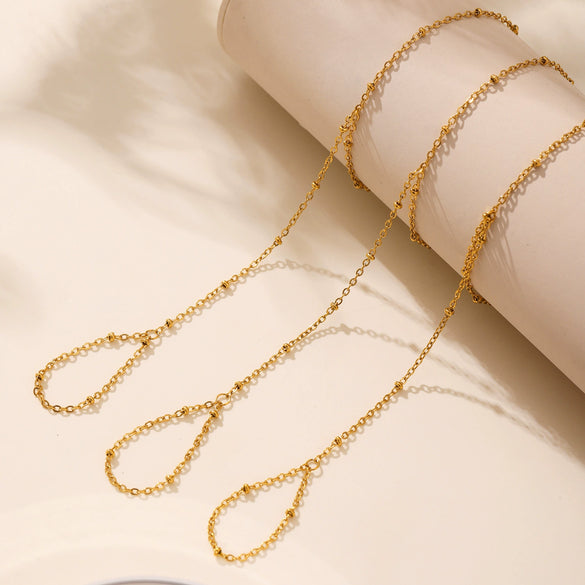 Wholesale Unisex Geometric Titanium Steel Freshwater Pearl Goldplated Ferris Wheel Finger Ring Chain Fashion Jewelry