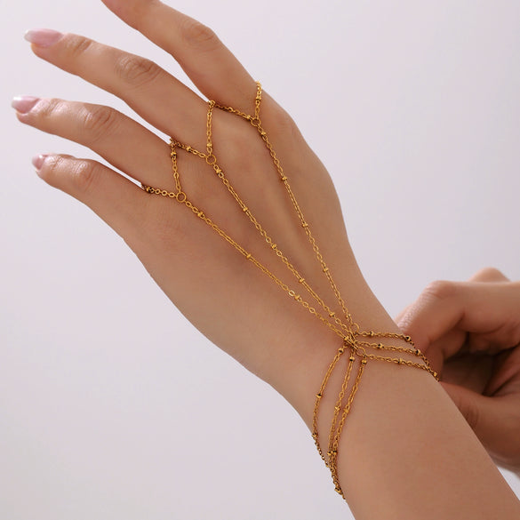Wholesale Unisex Geometric Titanium Steel Freshwater Pearl Goldplated Ferris Wheel Finger Ring Chain Fashion Jewelry