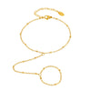 Wholesale Unisex Geometric Titanium Steel Freshwater Pearl Goldplated Ferris Wheel Finger Ring Chain Fashion Jewelry