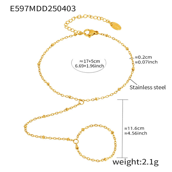 Wholesale Unisex Geometric Titanium Steel Freshwater Pearl Goldplated Ferris Wheel Finger Ring Chain Fashion Jewelry