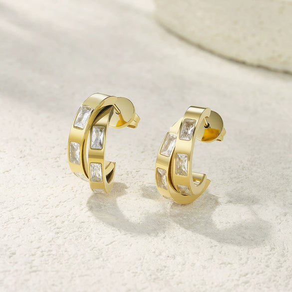Wholesale Unisex Geometric Titanium Steel 14K Electroplated Cshaped Luxury Earrings