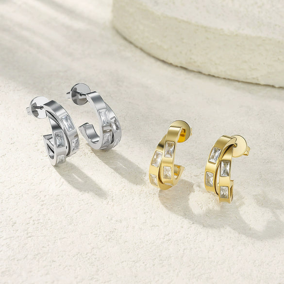 Wholesale Unisex Geometric Titanium Steel 14K Electroplated Cshaped Luxury Earrings
