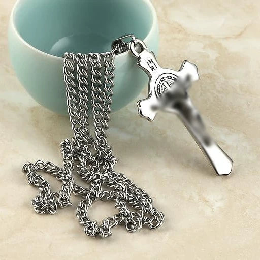 Wholesale Unisex Geometric Titanium Steel Necklace With Polish Cross Pendant And String Of Pearls Chain