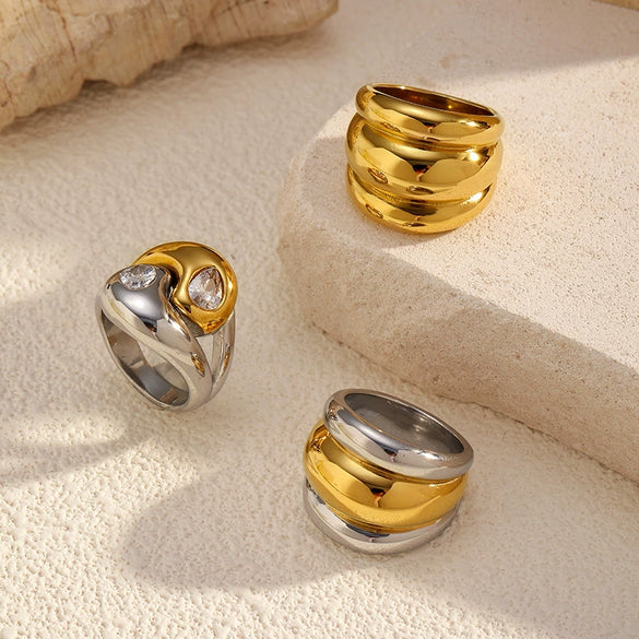 Wholesale Unisex Geometric Titanium Steel Ring With Pvd Furnace Vacuum Real Gold Plating