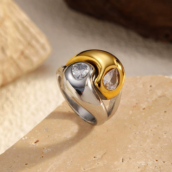 Wholesale Unisex Geometric Titanium Steel Ring With Pvd Furnace Vacuum Real Gold Plating