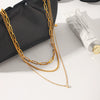 Wholesale Unisex Geometric Titanium Steel Zircon Gold Plated Threelayer Stacking Necklace