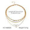 Wholesale Unisex Geometric Titanium Steel Zircon Gold Plated Threelayer Stacking Necklace
